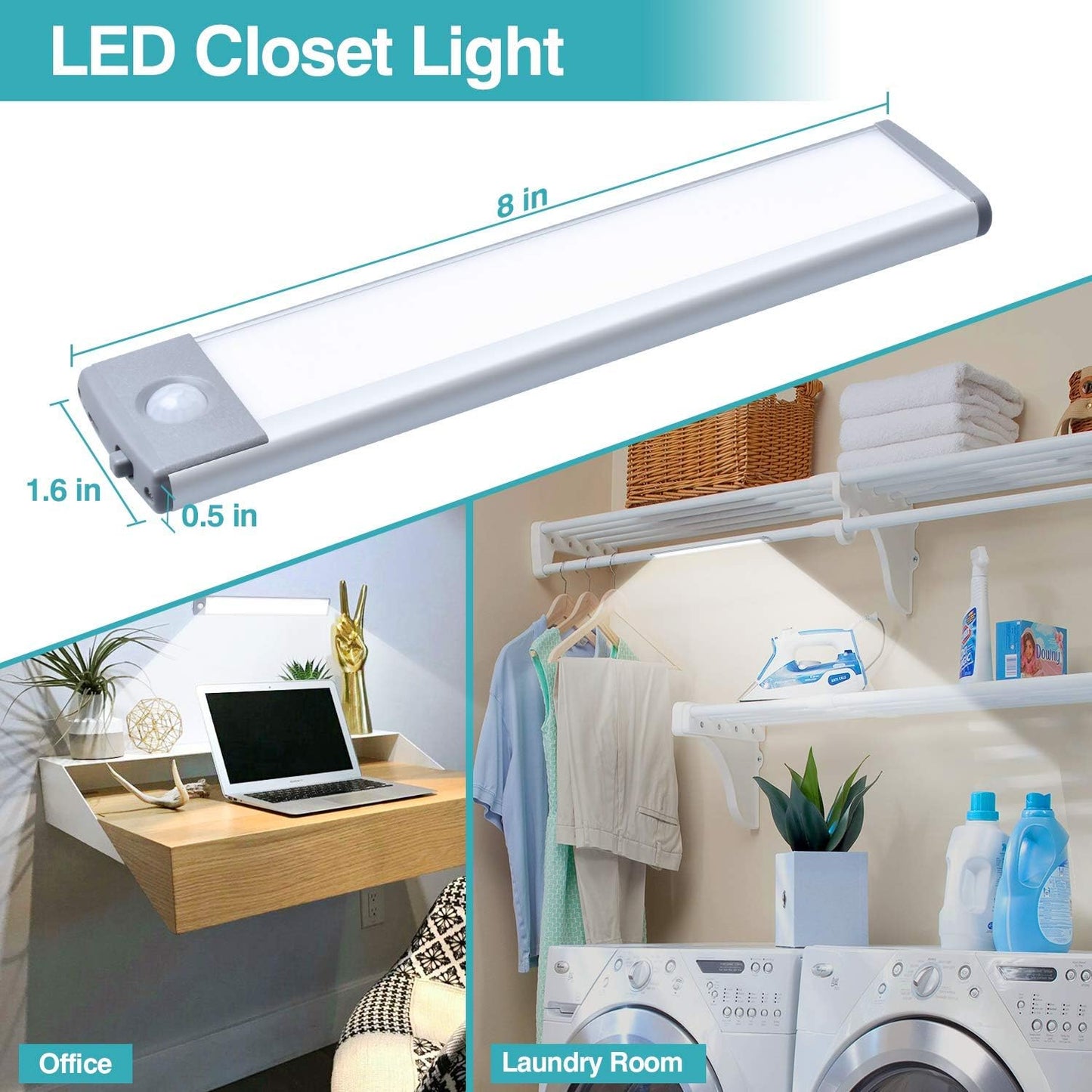 Under Cabinet Lights with Motion Sensor - 7.8In Magnetic Wireless Rechargeable Lighting, No Drill Installation for Kitchen Cabinets, Closets & Pantries