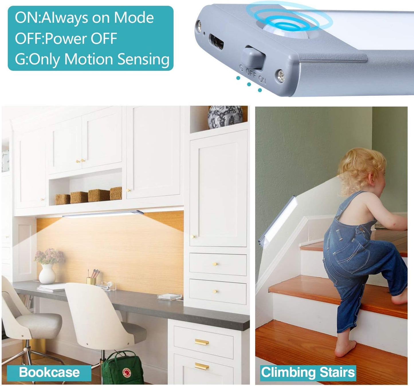 Under Cabinet Lights with Motion Sensor - 7.8In Magnetic Wireless Rechargeable Lighting, No Drill Installation for Kitchen Cabinets, Closets & Pantries