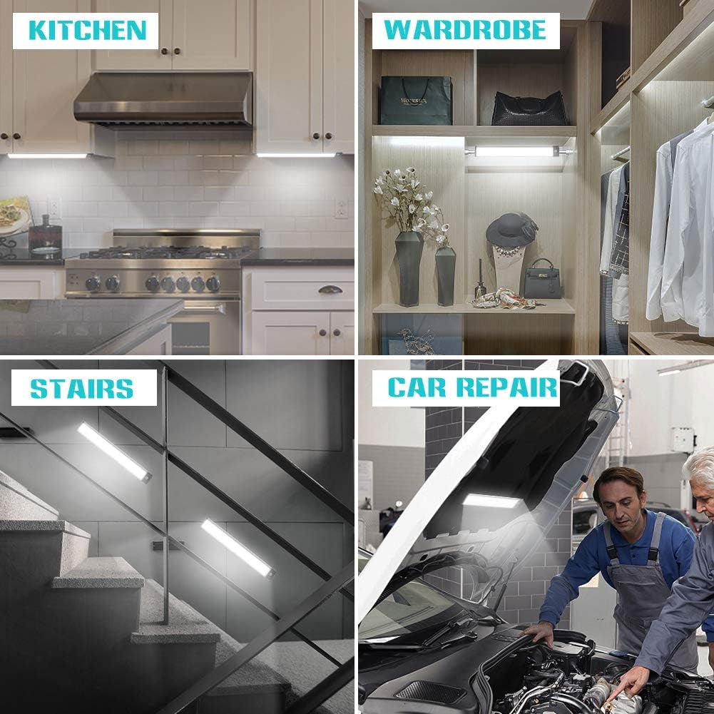 Under Cabinet Lights with Motion Sensor - 7.8In Magnetic Wireless Rechargeable Lighting, No Drill Installation for Kitchen Cabinets, Closets & Pantries