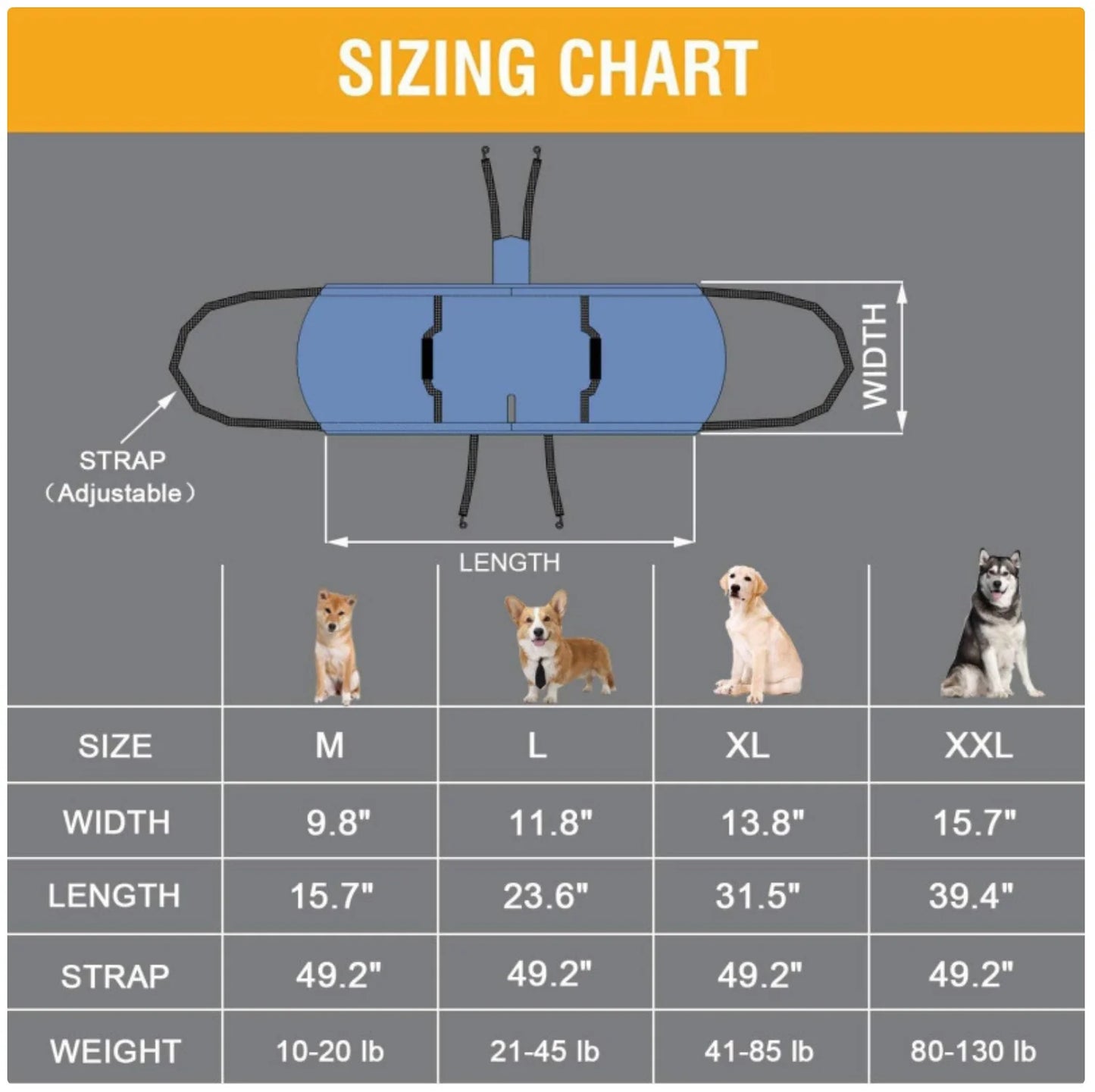 Dog Lift Harness - Support Sling for Elderly, Injured, or Disabled Dogs