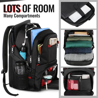Large Backpack for Men, Extra Large Laptop Backpacks for Men Women, Water Resistant Travel Backpack Airline Approved Business Work Bag with USB Charging Port Fits 17 Inch Computer, Black
