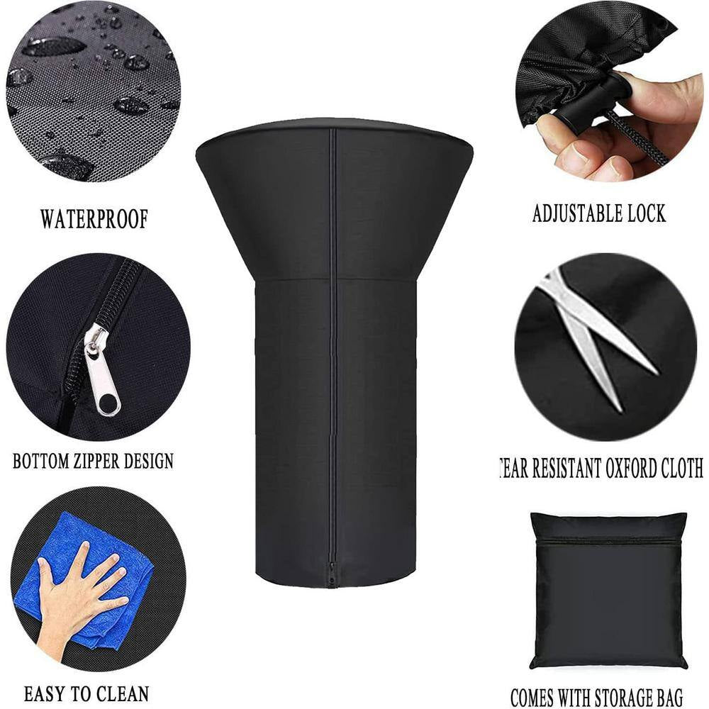 Waterproof 38 In. X 22 In. X 14.5 In. Black Tabletop Fabric Patio Heater Cover with Zipper and Storage Bag