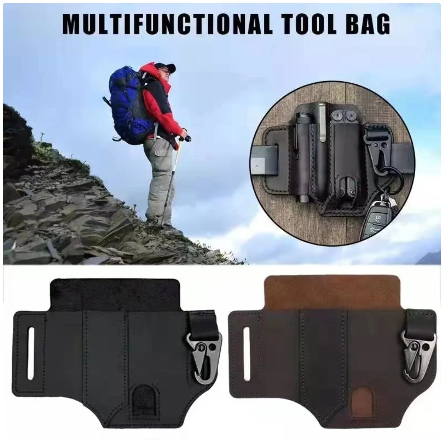 Multifunctional Leather Belt Organizer - Tactical EDC Pouch for Tools & Gadgets