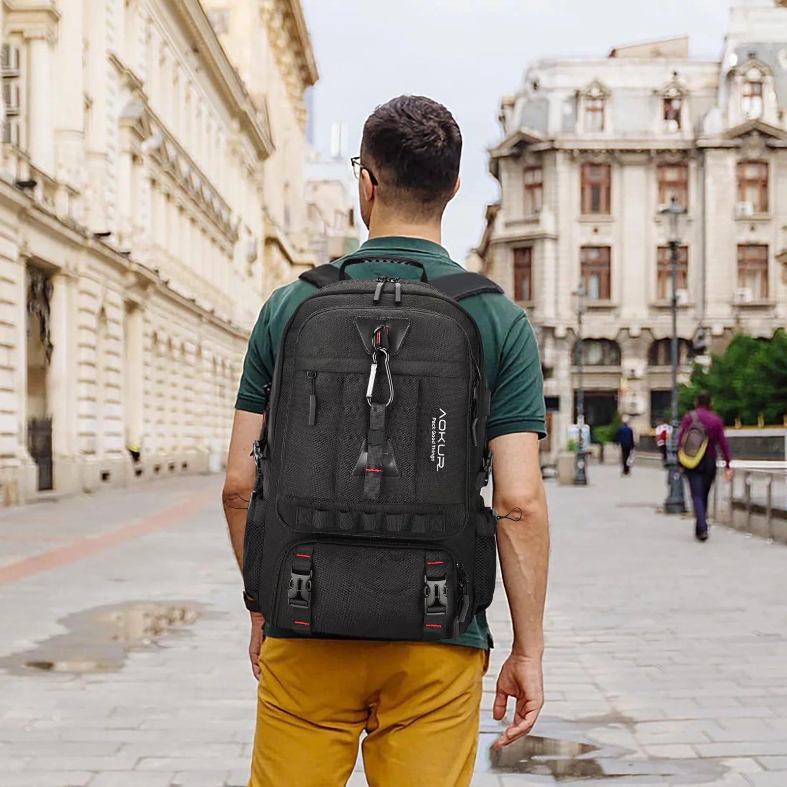 55L Expandable Travel Backpack, Unisex 18.4" Laptop Backpack with USB Charger Port, Extra Large Hiking Backpack with Shoes Compartment & Dry Wet Pocket Black