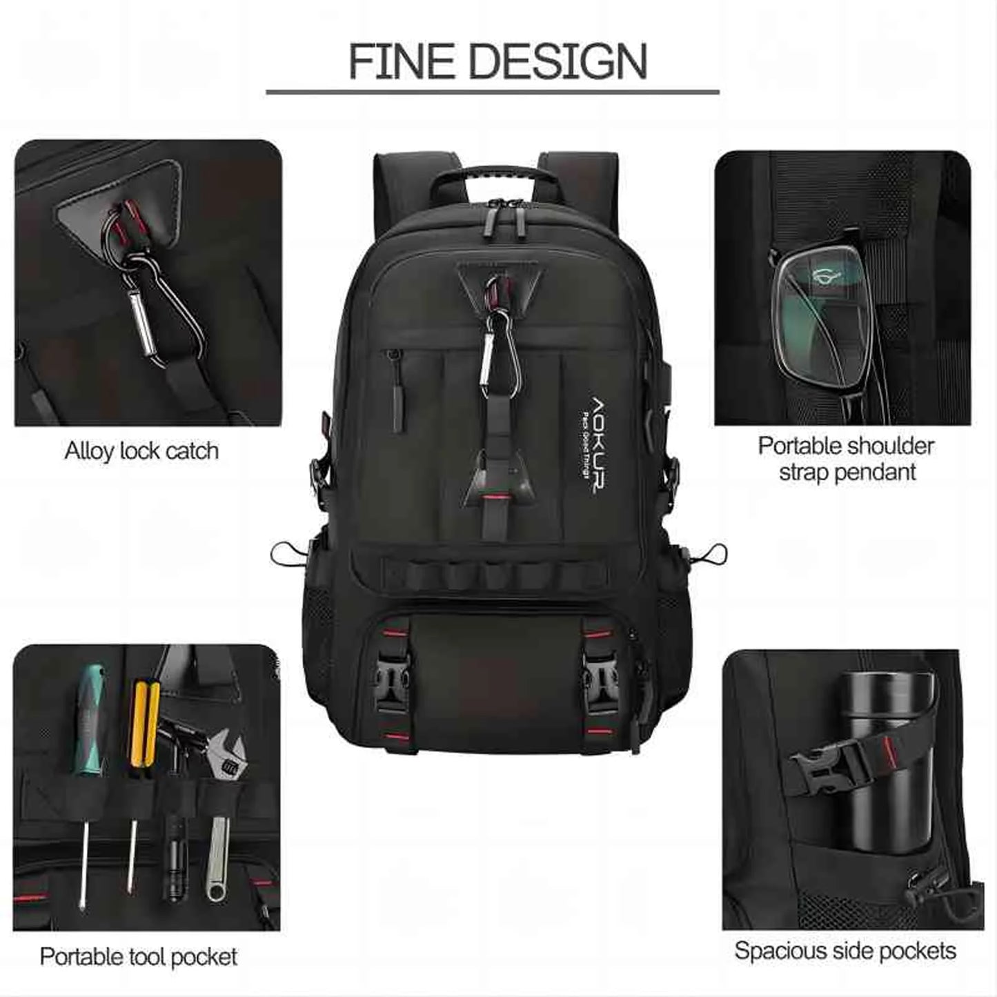 55L Expandable Travel Backpack, Unisex 18.4" Laptop Backpack with USB Charger Port, Extra Large Hiking Backpack with Shoes Compartment & Dry Wet Pocket Black