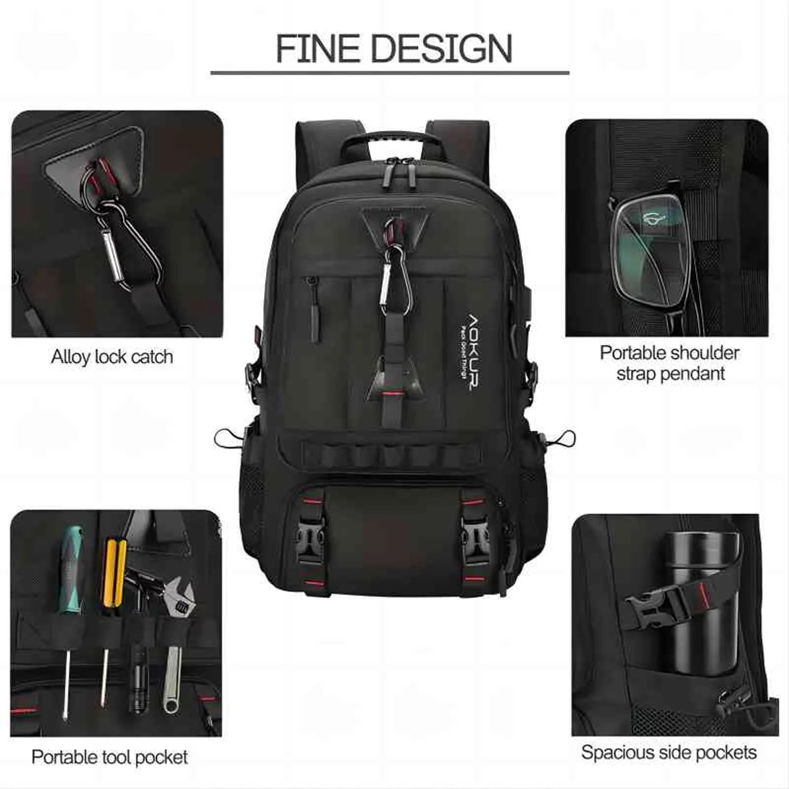 55L Expandable Travel Backpack, Unisex 18.4" Laptop Backpack with USB Charger Port, Extra Large Hiking Backpack with Shoes Compartment & Dry Wet Pocket Black