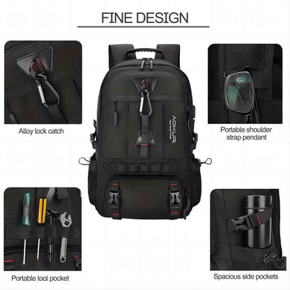 55L Expandable Travel Backpack, Unisex 18.4" Laptop Backpack with USB Charger Port, Extra Large Hiking Backpack with Shoes Compartment & Dry Wet Pocket Black