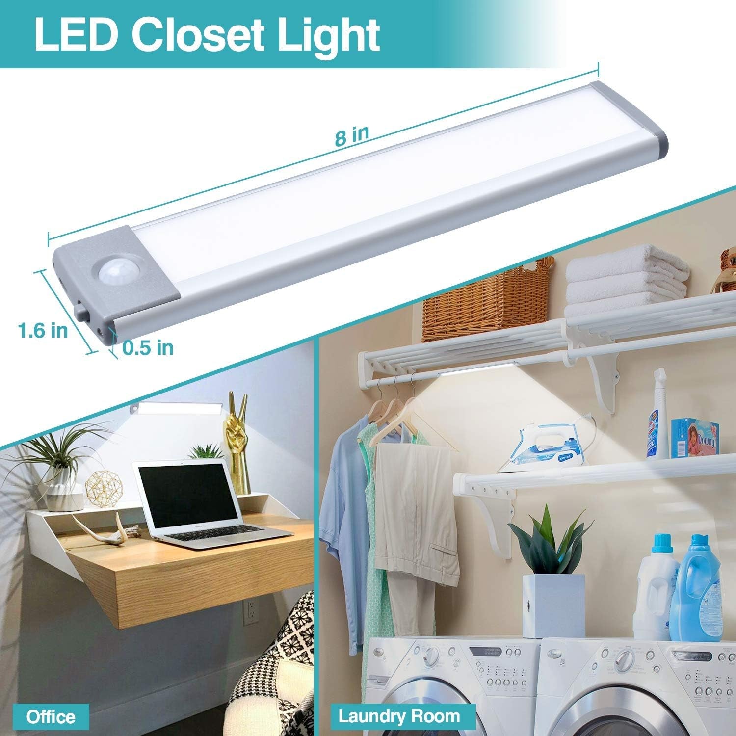 Under Cabinet Lights with Motion Sensor - 7.8In Magnetic Wireless Rechargeable Lighting, No Drill Installation for Kitchen Cabinets, Closets & Pantries