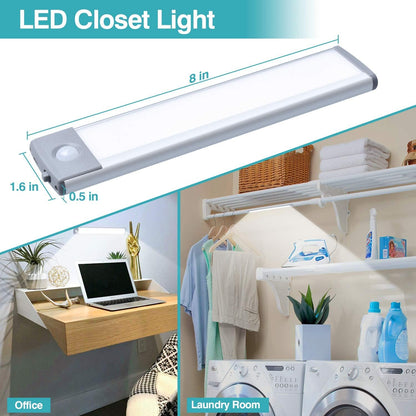 Under Cabinet Lights with Motion Sensor - 7.8In Magnetic Wireless Rechargeable Lighting, No Drill Installation for Kitchen Cabinets, Closets & Pantries