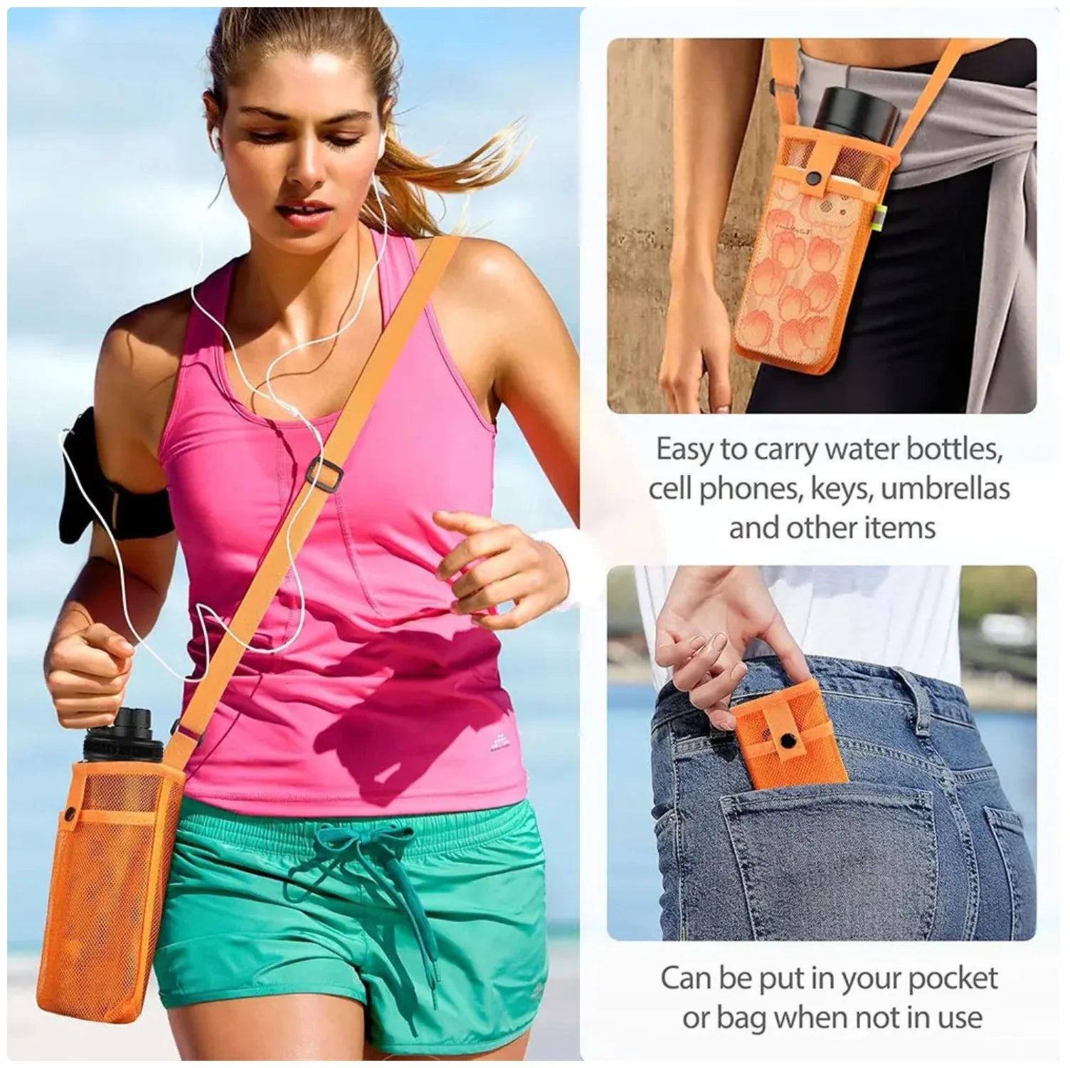 Outdoor Mesh Crossbody Storage Bag - Adjustable, Multifunctional Hands - Free Carrier