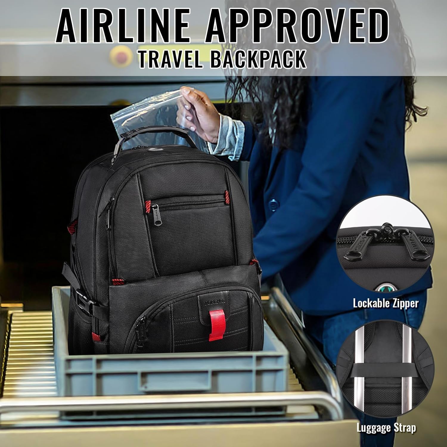 Large Backpack for Men, Extra Large Laptop Backpacks for Men Women, Water Resistant Travel Backpack Airline Approved Business Work Bag with USB Charging Port Fits 17 Inch Computer, Black