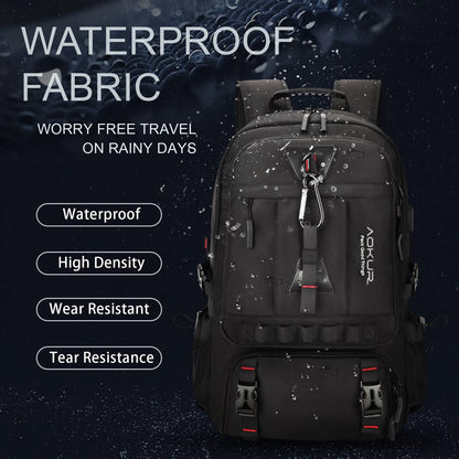 55L Expandable Travel Backpack, Unisex 18.4" Laptop Backpack with USB Charger Port, Extra Large Hiking Backpack with Shoes Compartment & Dry Wet Pocket Black