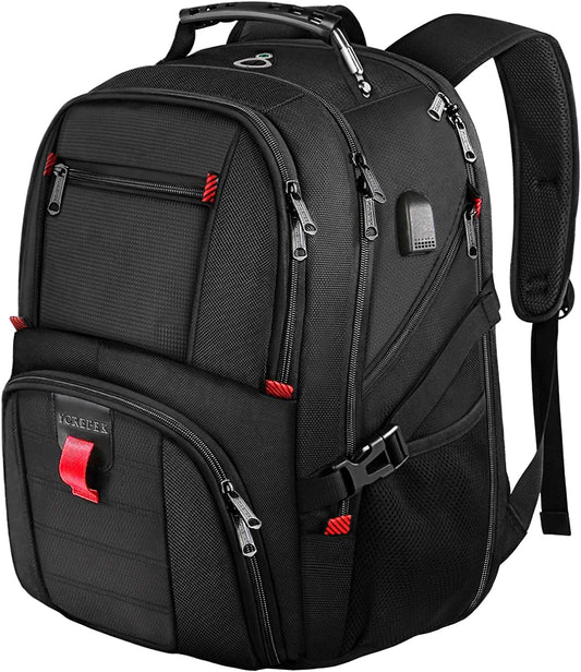 Large Backpack for Men, Extra Large Laptop Backpacks for Men Women, Water Resistant Travel Backpack Airline Approved Business Work Bag with USB Charging Port Fits 17 Inch Computer, Black