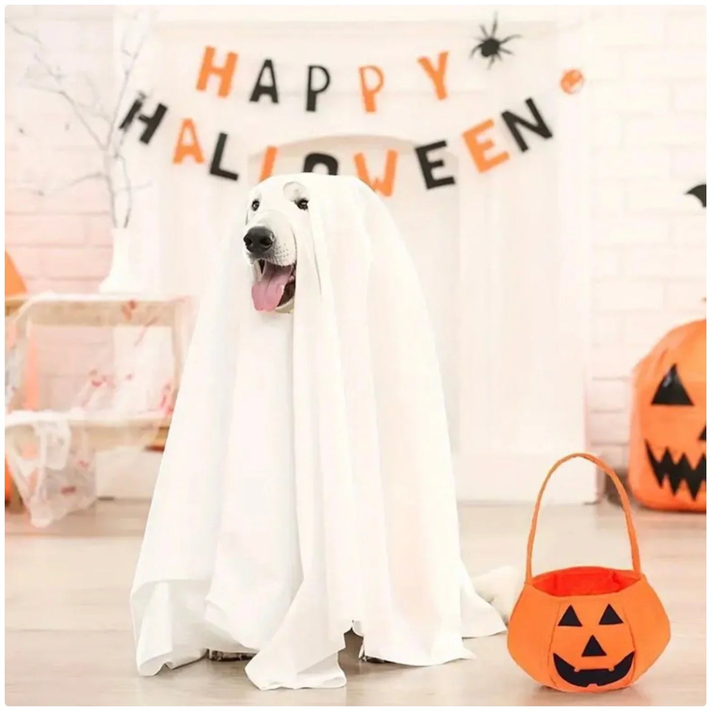 Halloween Dog Ghost Costume Cloak - Spooky Pet Cape for Halloween Fun