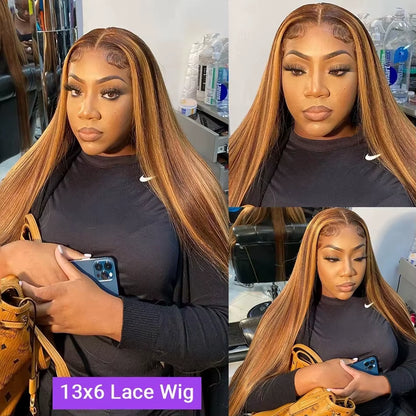 4/27 Highlight Colored Wigs 13X6 Hd Lace Frontal Wig Human Hair Bone Straight Wig 13X4 Lace Front Pre Plucked Wigs 30 32 Inch