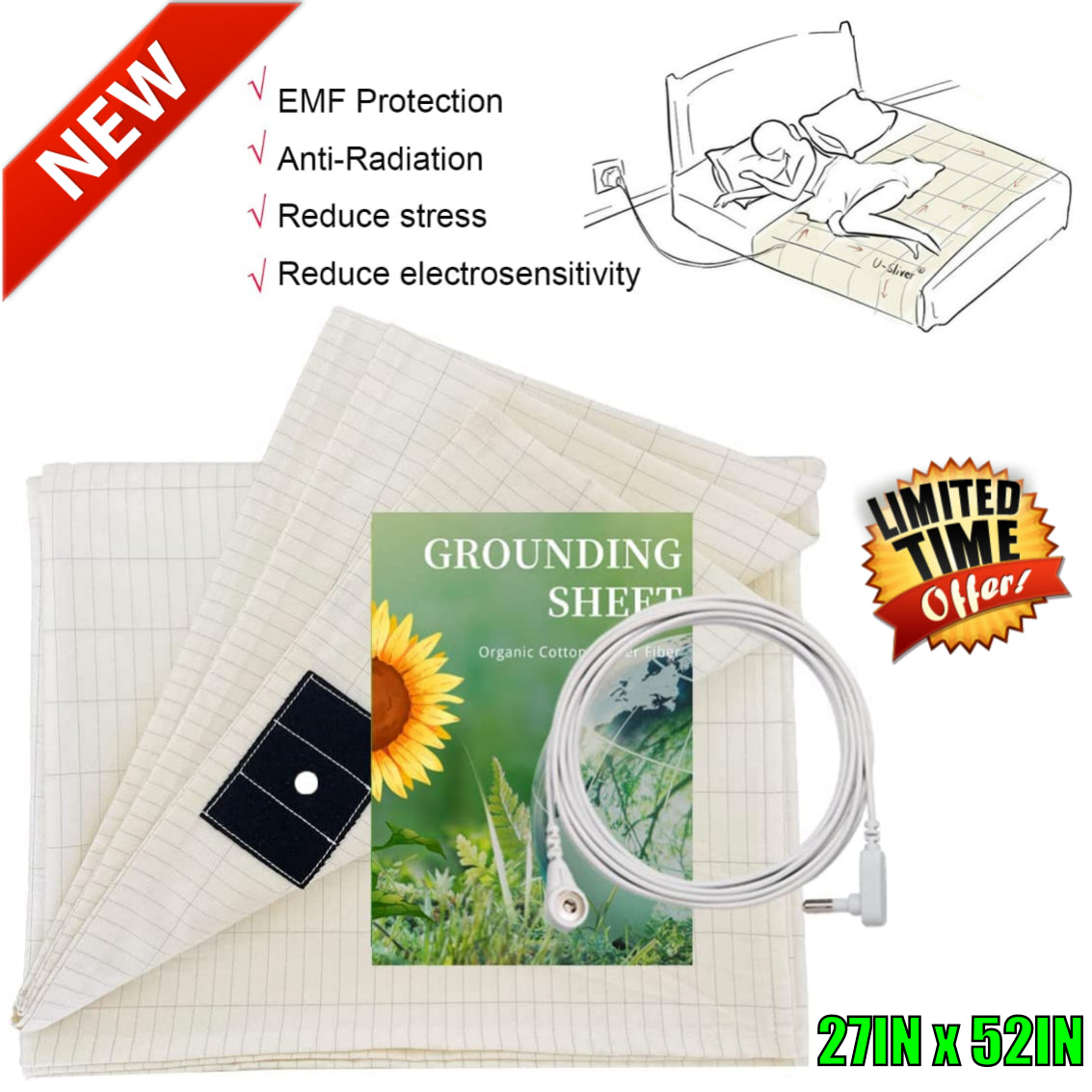 Grounding Mat Half Bed Sheet Earth Ground Cord Improve Sleeping Conductive Pad