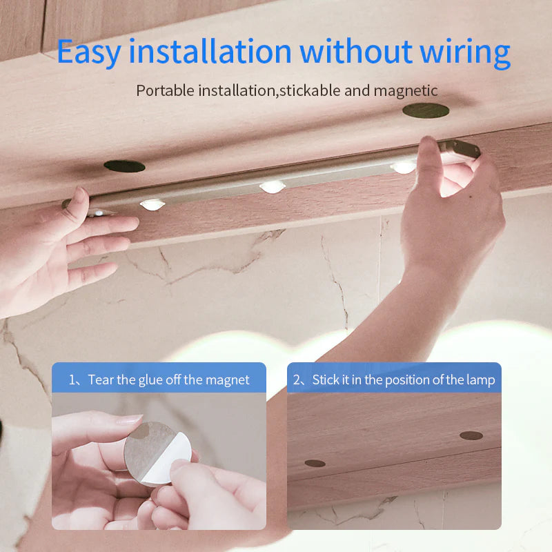 Under Cabinet Motion Light Adjustable Brightness Rechargeable Magnetic Mount Kitchen Wardrobe Night Lamp