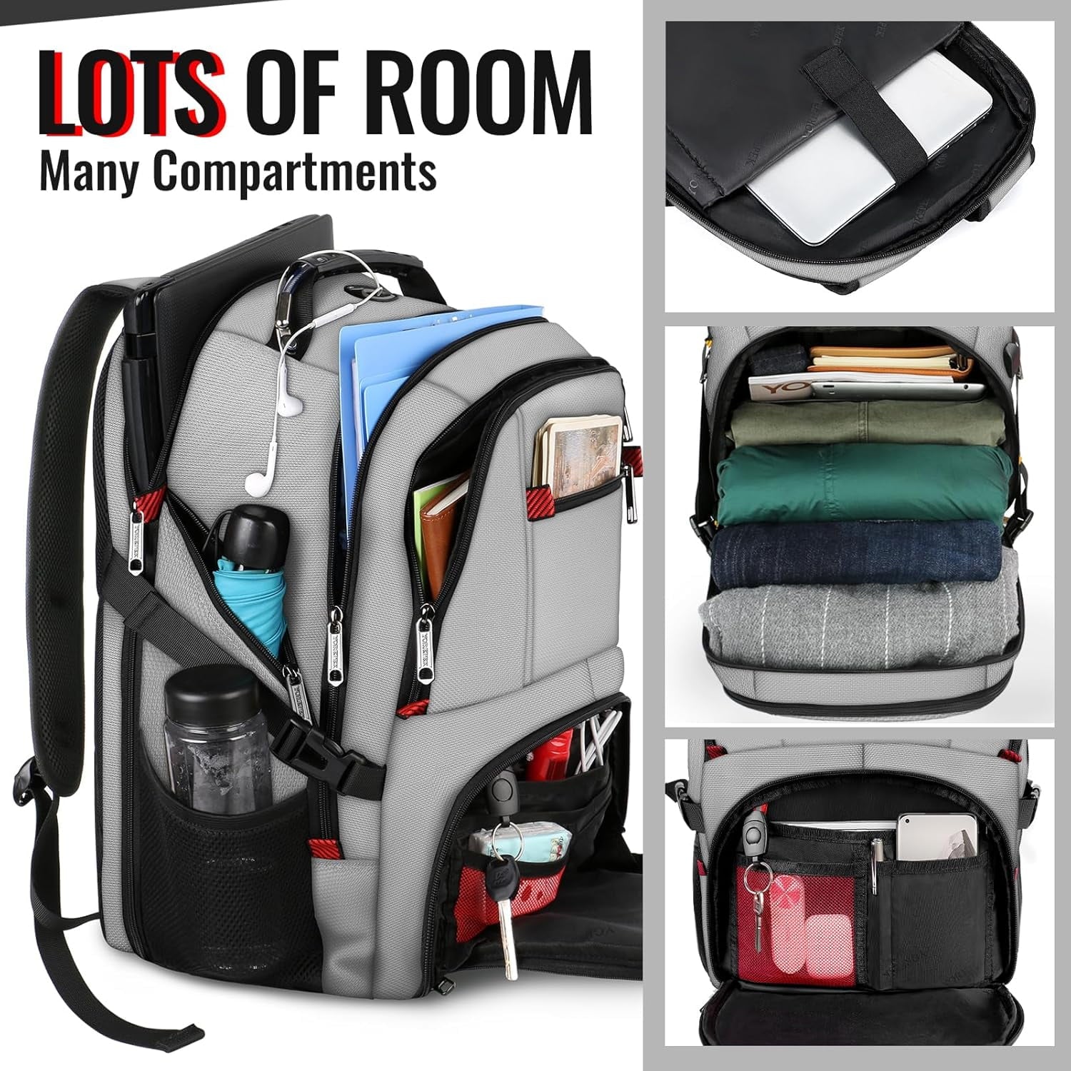 Extra Large Travel Backpack for Men Women, Airline Approved Business Laptop Computer School Bag with USB Port and Luggage Strap, 30L