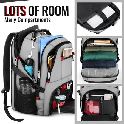 Extra Large Travel Backpack for Men Women, Airline Approved Business Laptop Computer School Bag with USB Port and Luggage Strap, 30L