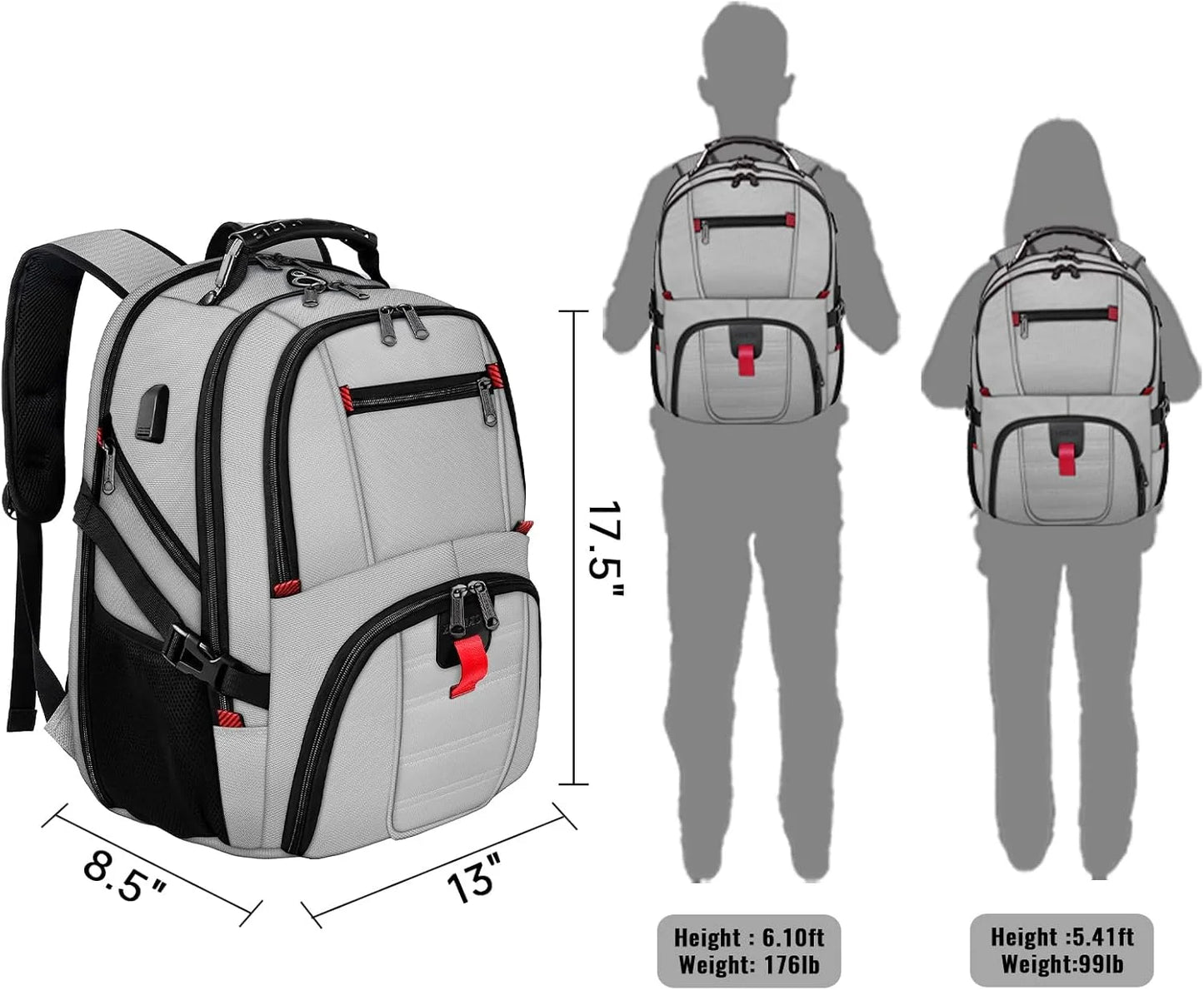 Extra Large Travel Backpack for Men Women, Airline Approved Business Laptop Computer School Bag with USB Port and Luggage Strap, 30L