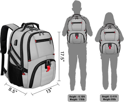 Extra Large Travel Backpack for Men Women, Airline Approved Business Laptop Computer School Bag with USB Port and Luggage Strap, 30L