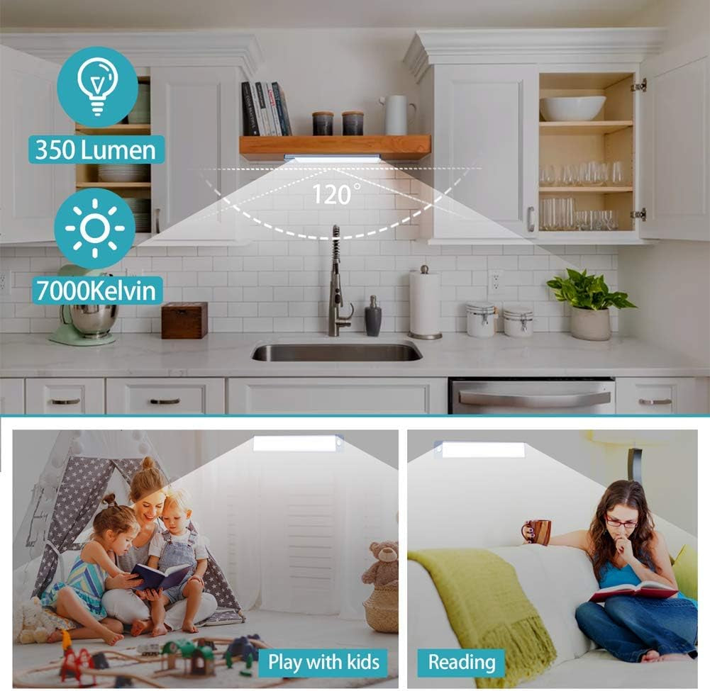 Under Cabinet Lights with Motion Sensor - 7.8In Magnetic Wireless Rechargeable Lighting, No Drill Installation for Kitchen Cabinets, Closets & Pantries