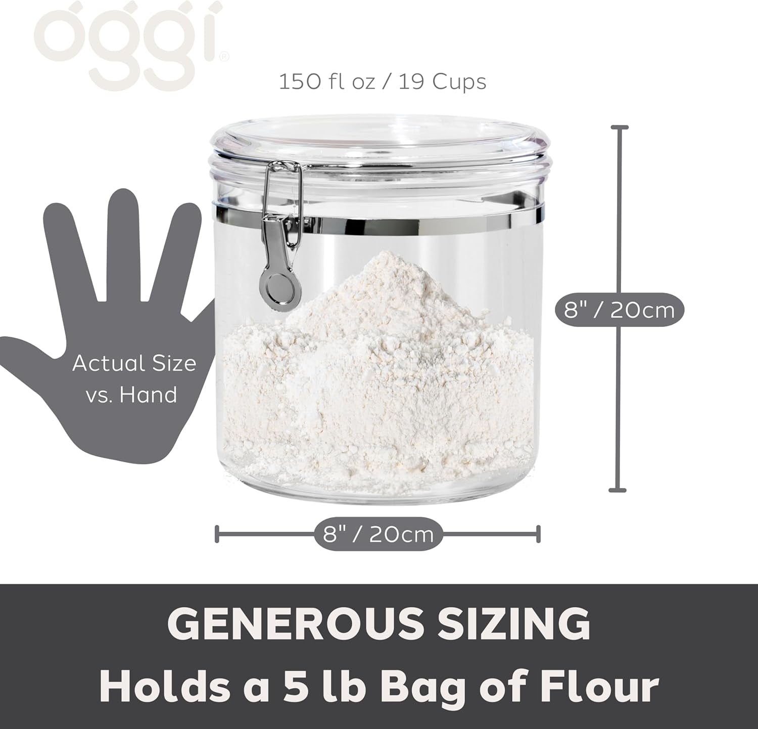 Jumbo Clear Canister with Clamp Lid, 150 Oz - Airtight Food Storage Container, for Kitchen & Pantry Storage of Bulk, Dry Foods Including Pasta, Flour, Sugar, Coffee, Rice, Tea, Spices & Herbs