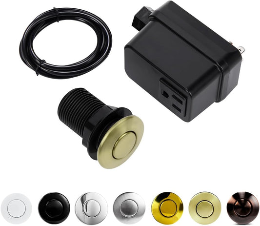 Garbage Disposal Switch, Cordless Air on off Kit for Food Waste Disposer, Brushed Gold, SHORT 2.5" Sink Top Push Button by