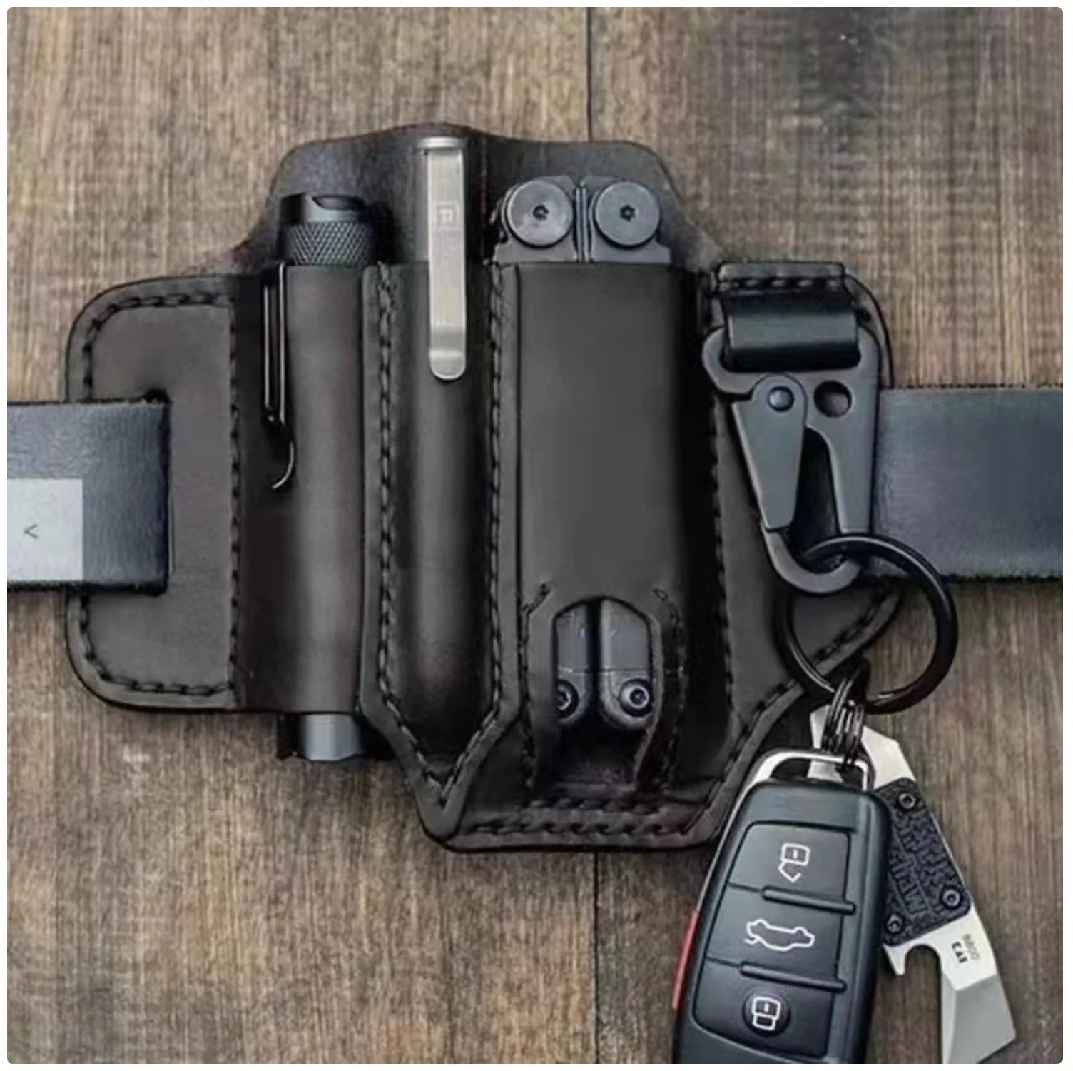 Multifunctional Leather Belt Organizer - Tactical EDC Pouch for Tools & Gadgets