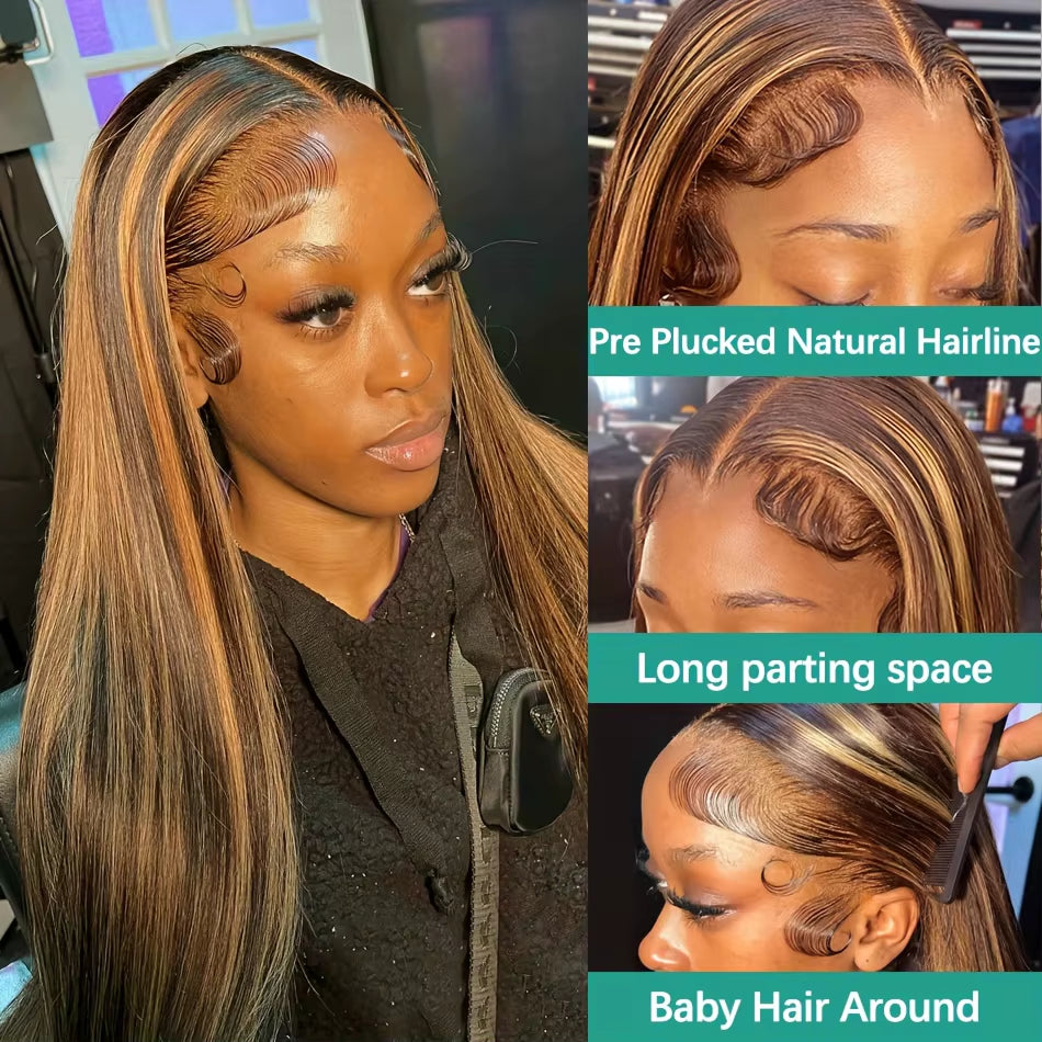 4/27 Highlight Colored Wigs 13X6 Hd Lace Frontal Wig Human Hair Bone Straight Wig 13X4 Lace Front Pre Plucked Wigs 30 32 Inch