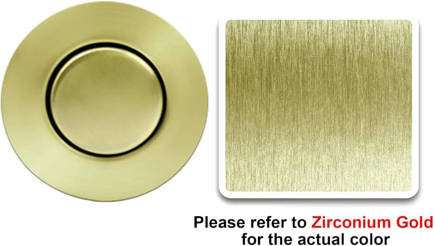 Garbage Disposal Switch, Cordless Air on off Kit for Food Waste Disposer, Brushed Gold, SHORT 2.5" Sink Top Push Button by