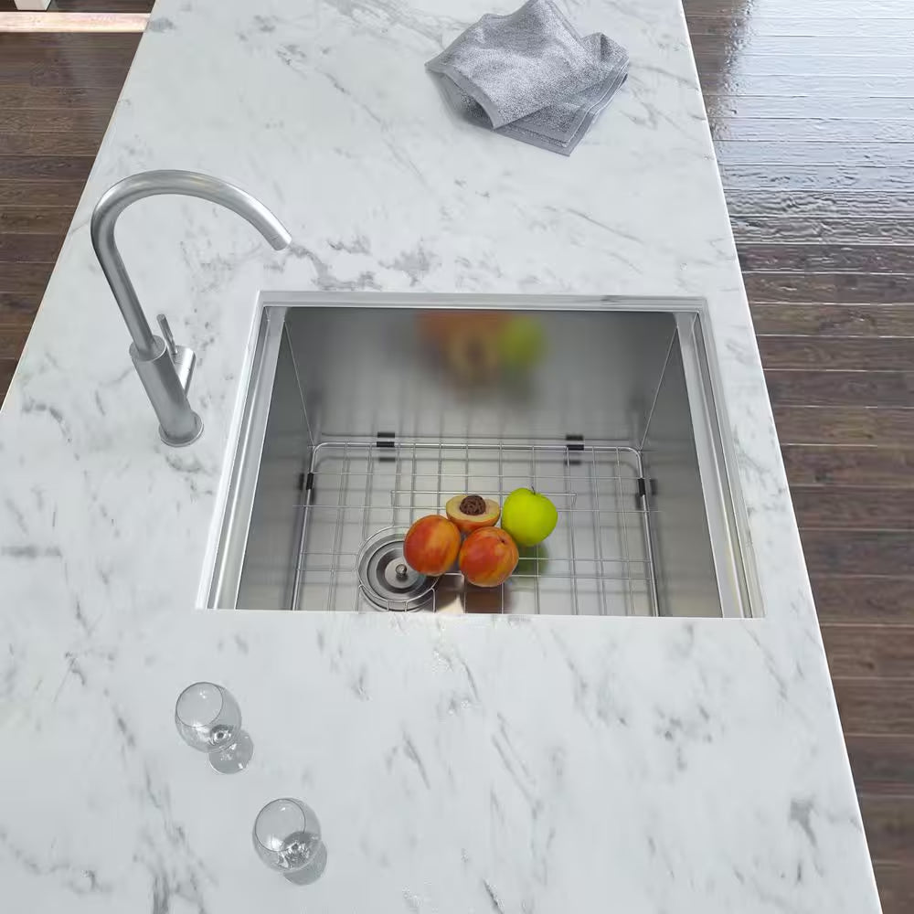 15 In. Undermount Single Bowl Stainless Steel Kitchen Sink, 16-Gauge Ledge Workstation Kitchen Sink