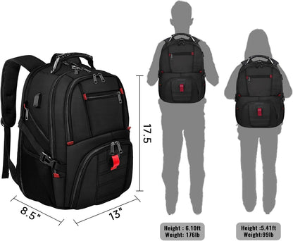 Large Backpack for Men, Extra Large Laptop Backpacks for Men Women, Water Resistant Travel Backpack Airline Approved Business Work Bag with USB Charging Port Fits 17 Inch Computer, Black