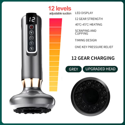 6/12 Gear Electric Cupping Massager Vacuum Suction Cup Guasha anti Cellulite Beauty Health Scraping Heat Body Slimming Massage