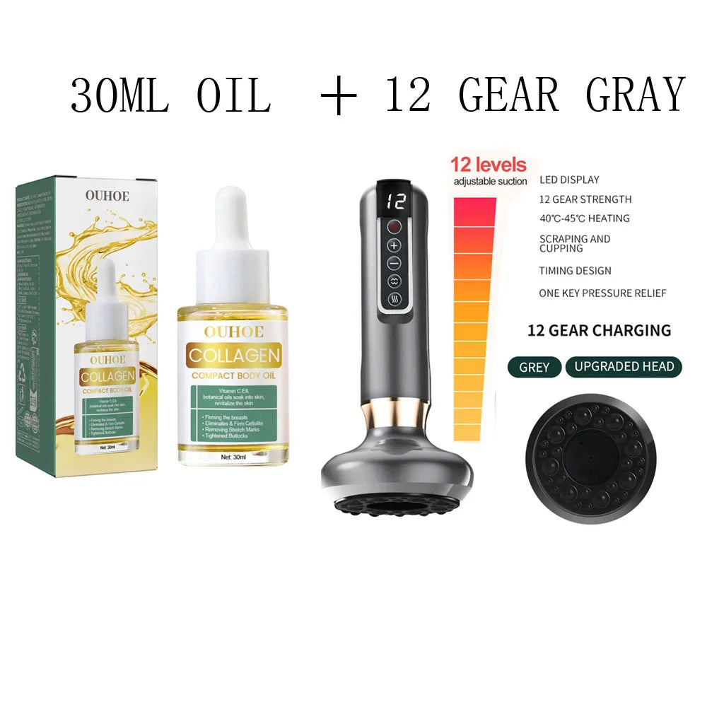 6/12 Gear Electric Cupping Massager Vacuum Suction Cup Guasha anti Cellulite Beauty Health Scraping Heat Body Slimming Massage
