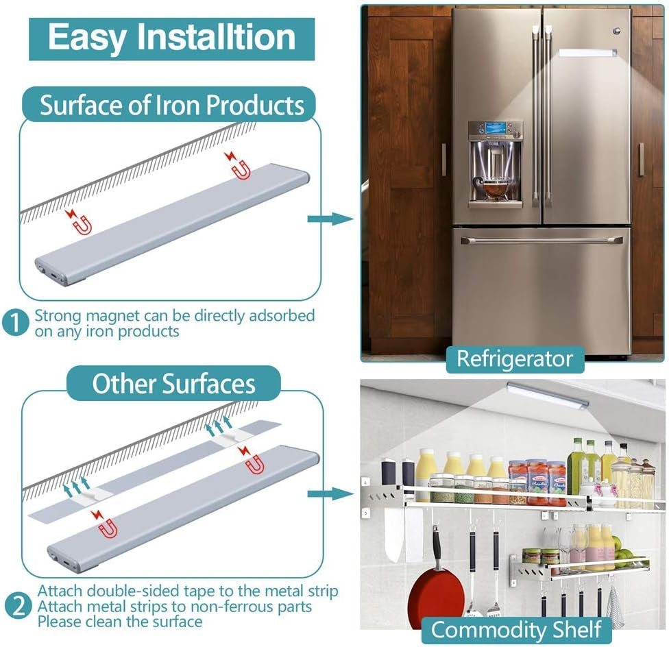 Under Cabinet Lights with Motion Sensor - 7.8In Magnetic Wireless Rechargeable Lighting, No Drill Installation for Kitchen Cabinets, Closets & Pantries